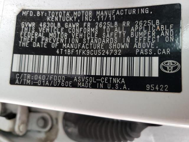 Photo 10 from auction – 2012 TOYOTA CAMRY BASE with VIN 4T1BF1FK9CU524732