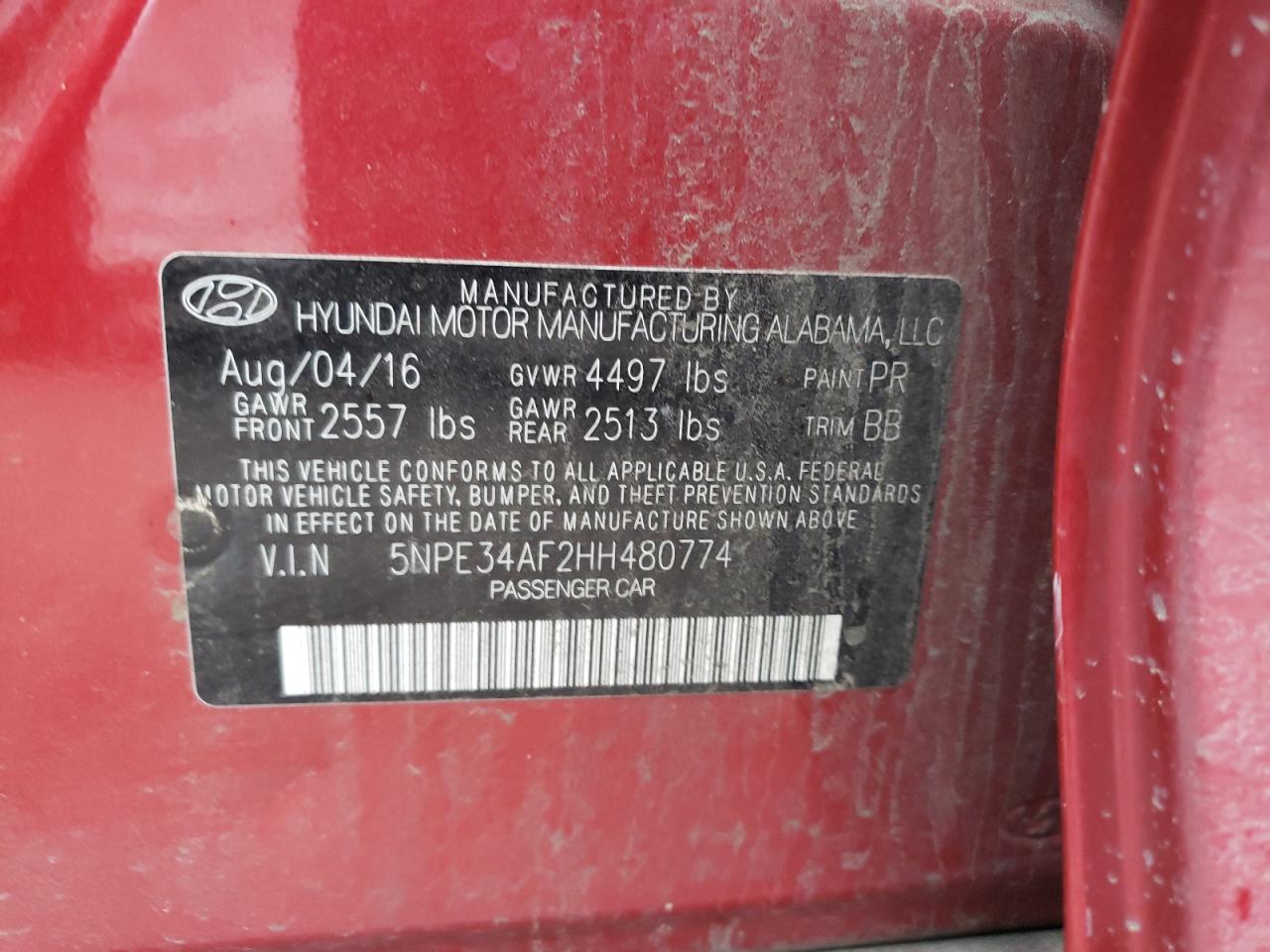 Photo 10 from auction – 2017 HYUNDAI SONATA SPO with VIN 5NPE34AF2HH480774