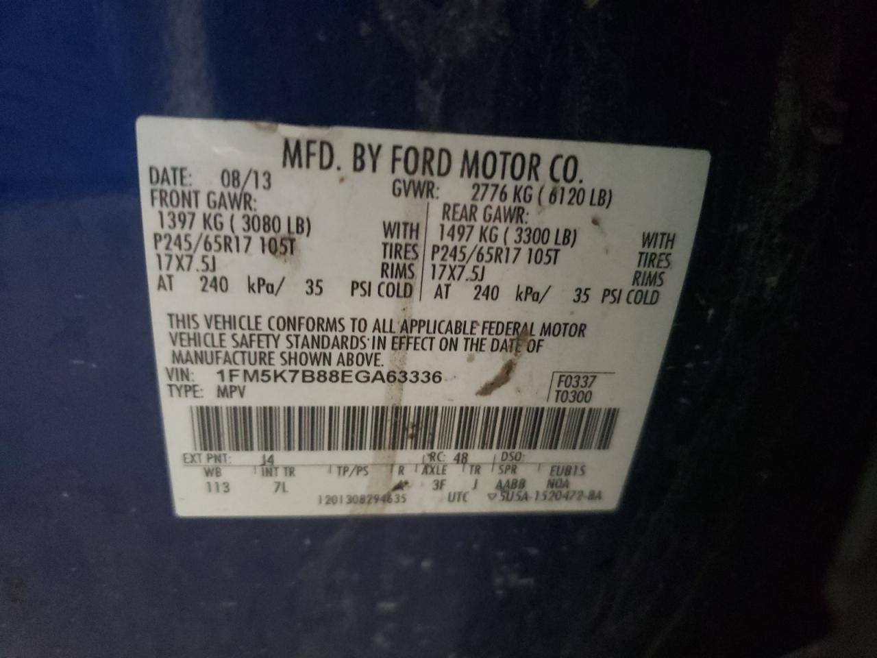 Photo 10 from auction – 2014 FORD EXPLORER with VIN 1FM5K7B88EGA63336