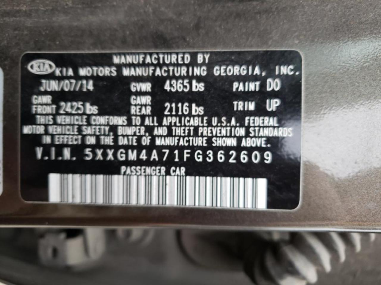 Photo 10 from auction – 2015 KIA OPTIMA LX with VIN 5XXGM4A71FG362609