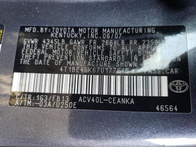 Photo 10 from auction – 2007 TOYOTA CAMRY CE with VIN 4T1BE46K67U177645