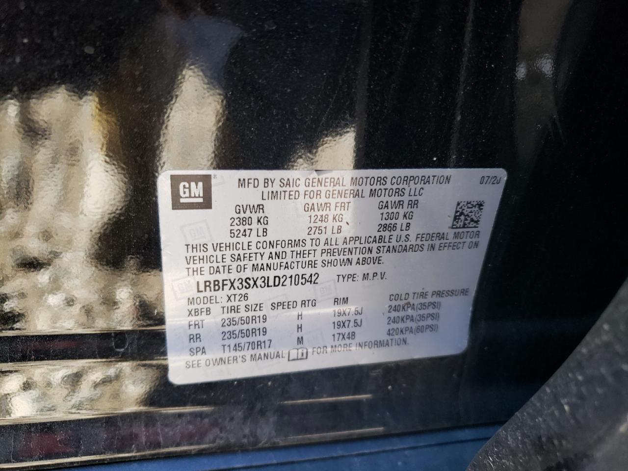 Photo 10 from auction – 2020 BUICK ENVISION P with VIN LRBFX3SX3LD210542