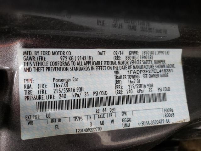 Photo 10 from auction – 2014 FORD FOCUS SE with VIN 1FADP3F27EL418381