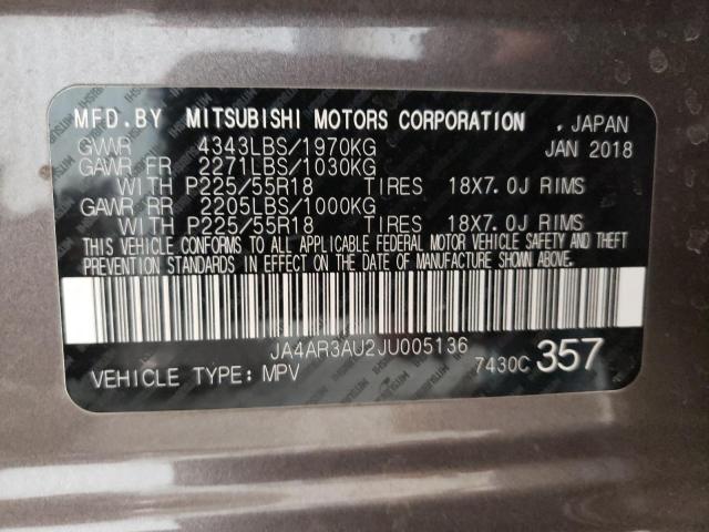 Photo 10 from auction – 2018 MITSUBISHI OUTLANDER with VIN JA4AR3AU2JU005136