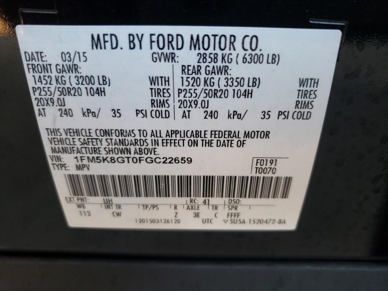 Photo 10 from auction – 2015 FORD EXPLORER S with VIN 1FM5K8GT0FGC22659