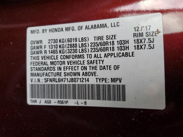Photo 10 from auction – 2018 HONDA ODYSSEY EX with VIN 5FNRL6H71JB071214