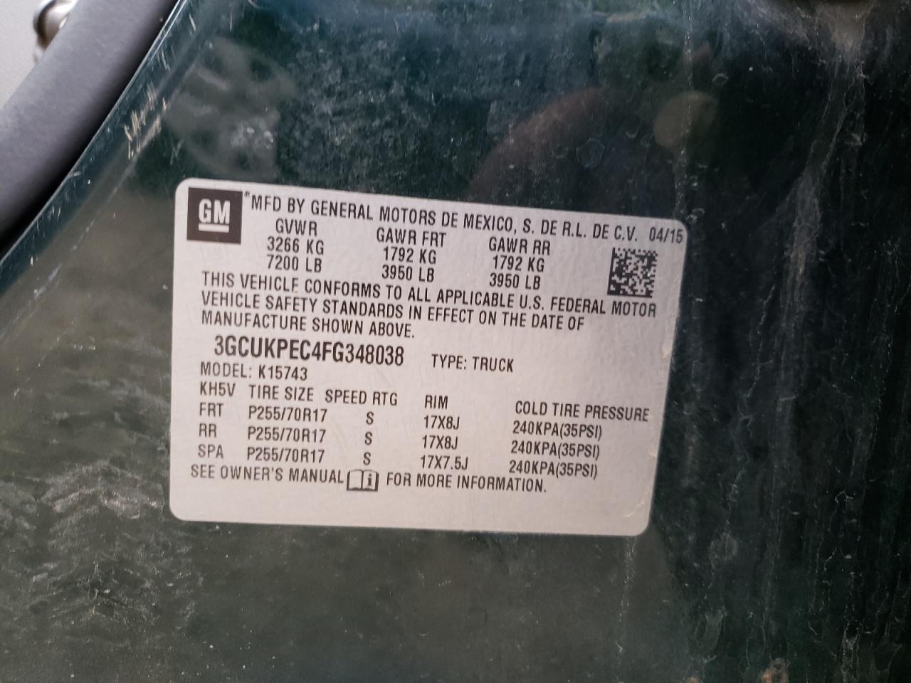 Photo 10 from auction – 2015 CHEVROLET SILVERADO with VIN 3GCUKPEC4FG348038