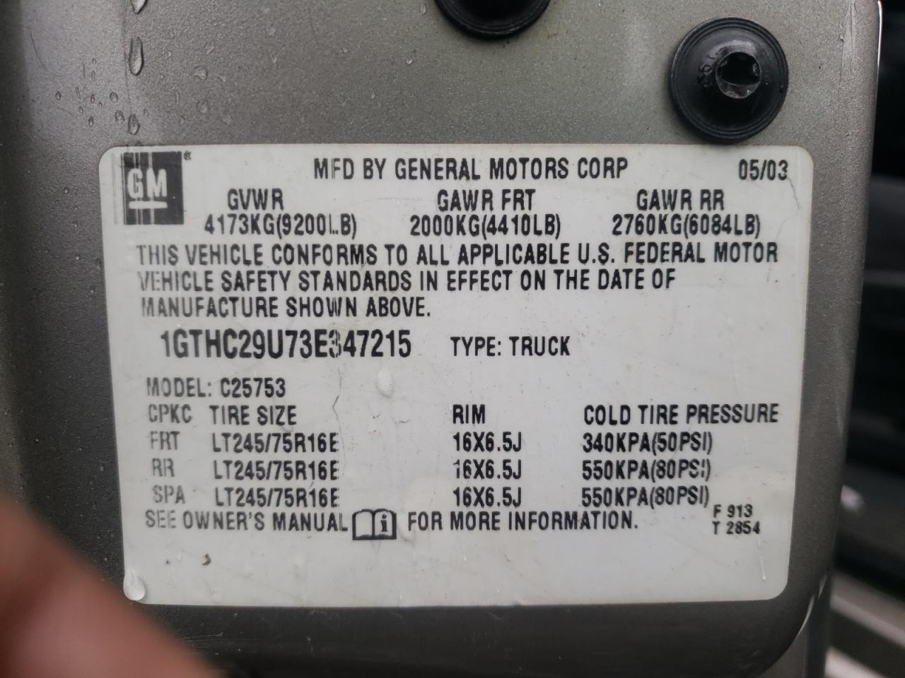 Photo 10 from auction – 2003 GMC SIERRA C25 with VIN 1GTHC29U73E347215