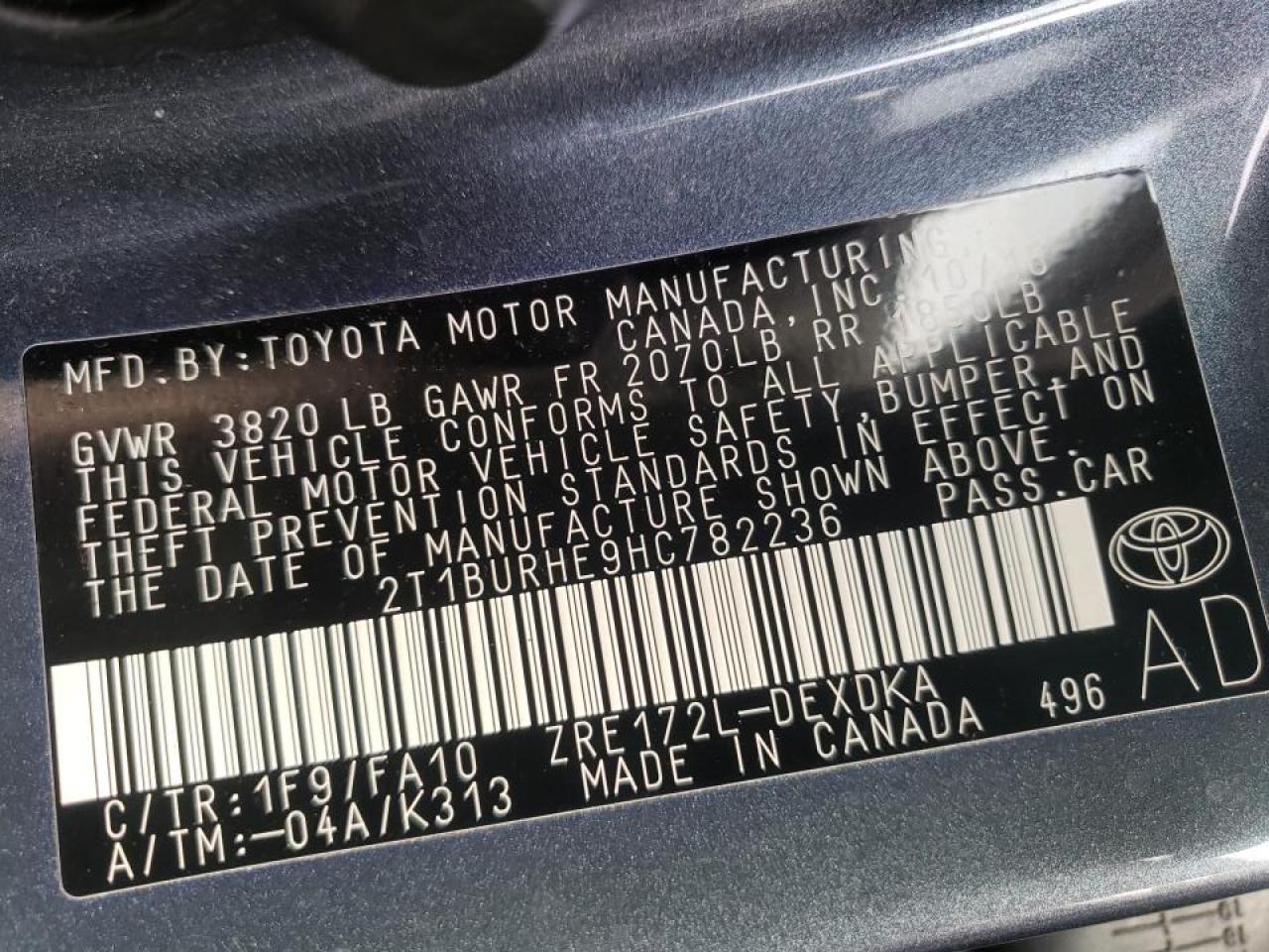 Photo 10 from auction – 2017 TOYOTA COROLLA L with VIN 2T1BURHE9HC782236