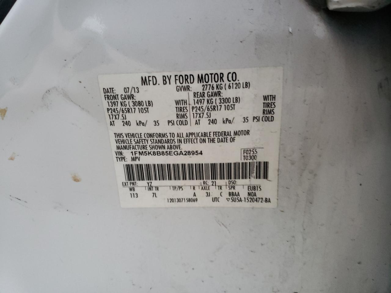 Photo 10 from auction – 2014 FORD EXPLORER with VIN 1FM5K8B85EGA28954