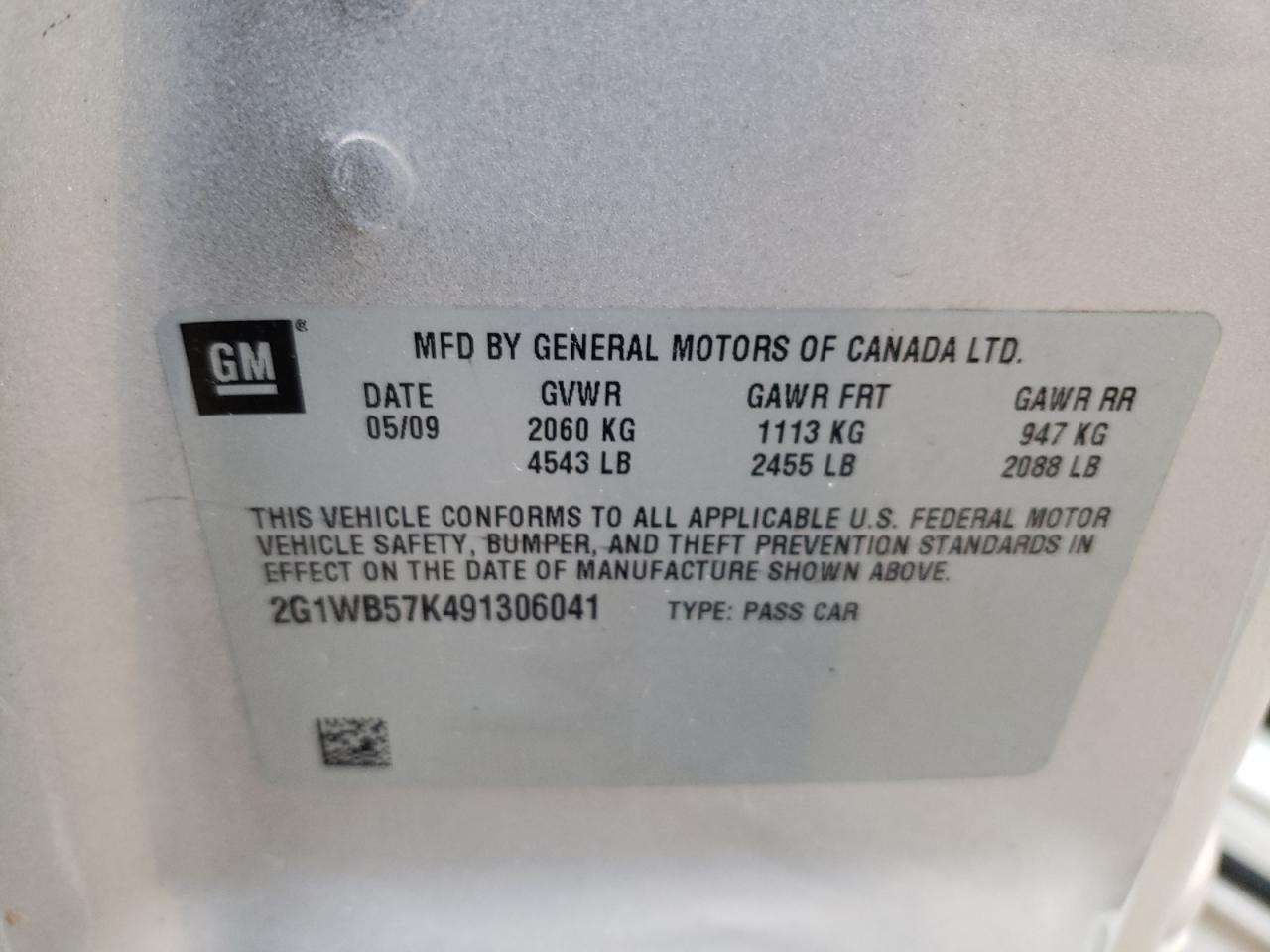 Photo 10 from auction – 2009 CHEVROLET IMPALA LS with VIN 2G1WB57K491306041