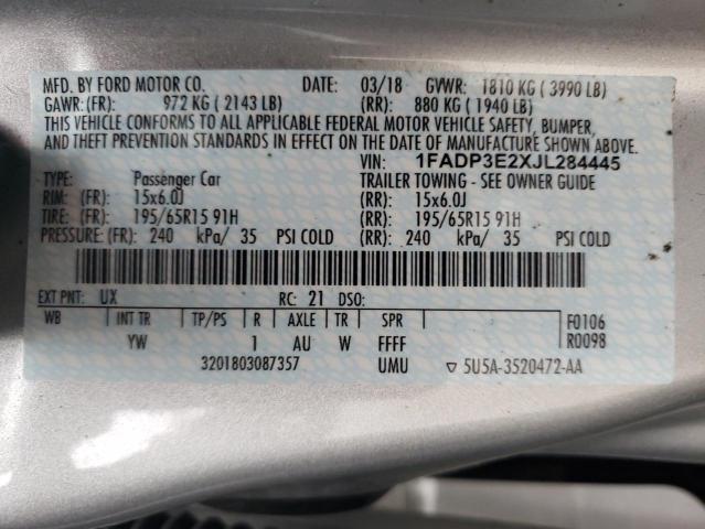 Photo 10 from auction – 2018 FORD FOCUS S with VIN 1FADP3E2XJL284445