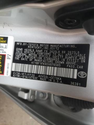 Photo 10 from auction – 2012 TOYOTA CAMRY BASE with VIN 4T1BF1FKXCU076565