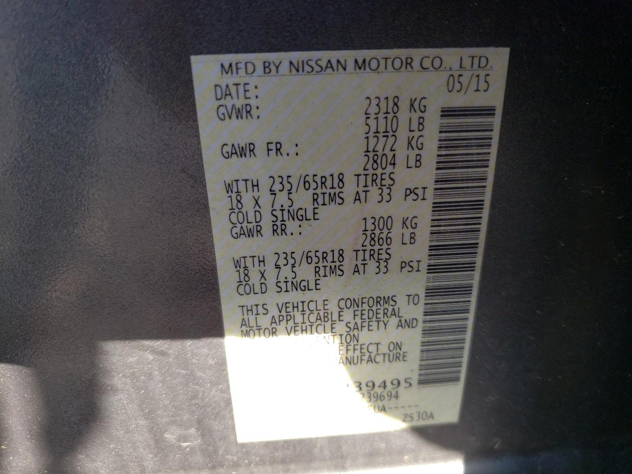 Photo 10 from auction – 2015 NISSAN MURANO S with VIN 5N1AZ2MG1FN239495