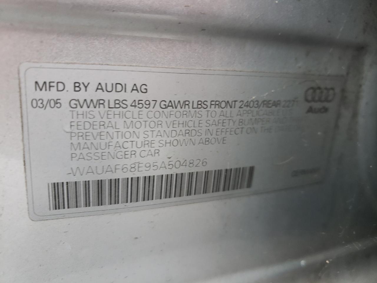 Photo 10 from auction – 2005 AUDI A4 with VIN WAUAF68E95A504826