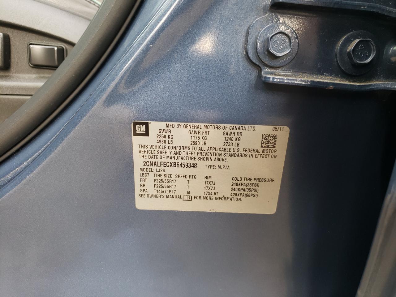 Photo 10 from auction – 2011 CHEVROLET EQUINOX LT with VIN 2CNALFECXB6459348