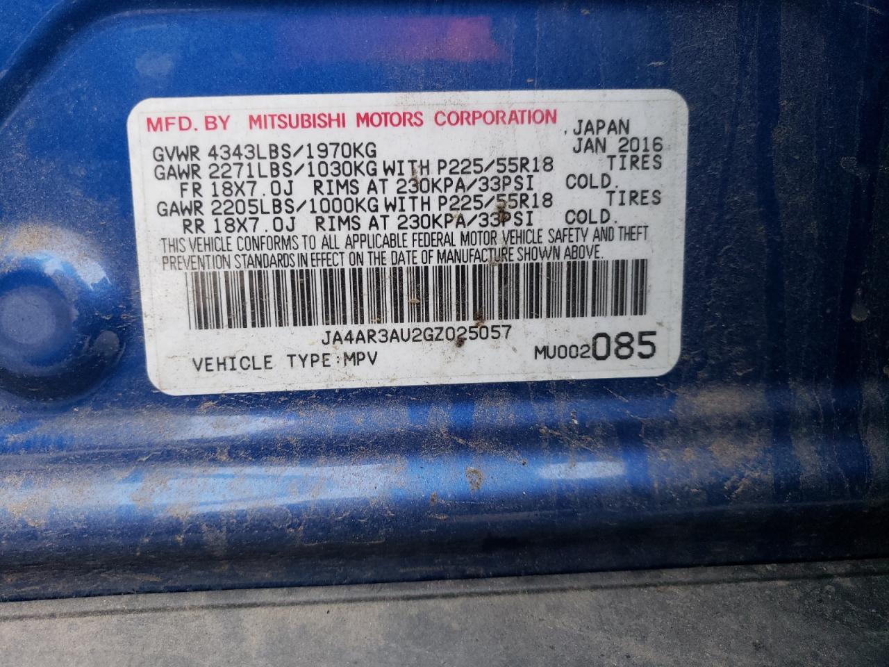 Photo 10 from auction – 2016 MITSUBISHI OUTLANDER with VIN JA4AR3AU2GZ025057