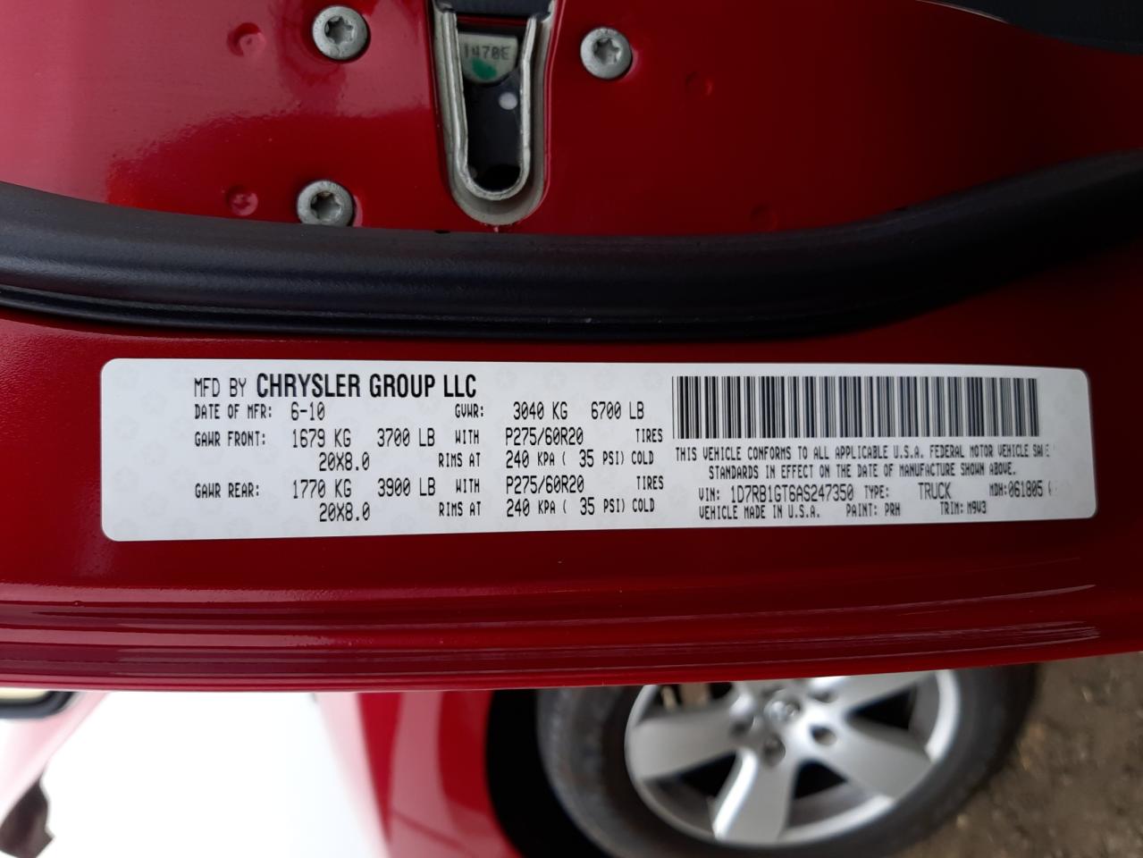 Photo 10 from auction – 2010 DODGE RAM 1500 with VIN 1D7RB1GT6AS247350