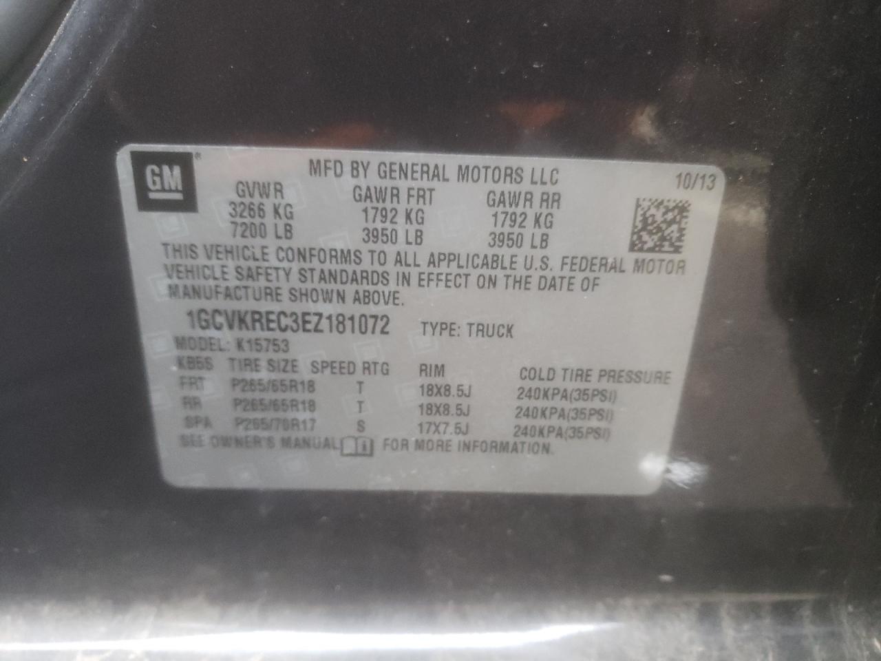 Photo 10 from auction – 2014 CHEVROLET SILVERADO with VIN 1GCVKREC3EZ181072