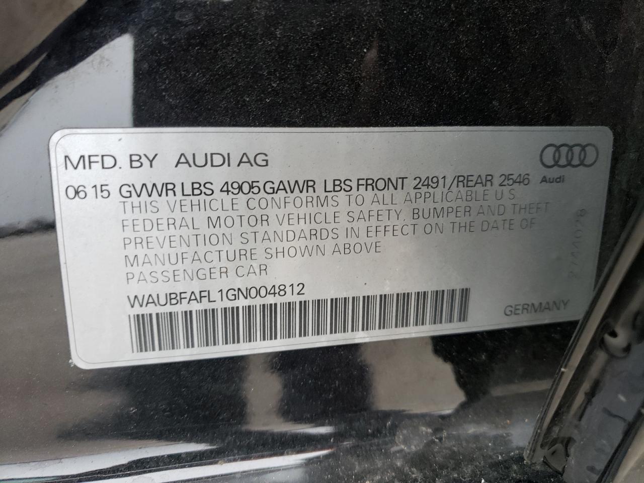 Photo 10 from auction – 2016 AUDI A4 PREMIUM with VIN WAUBFAFL1GN004812