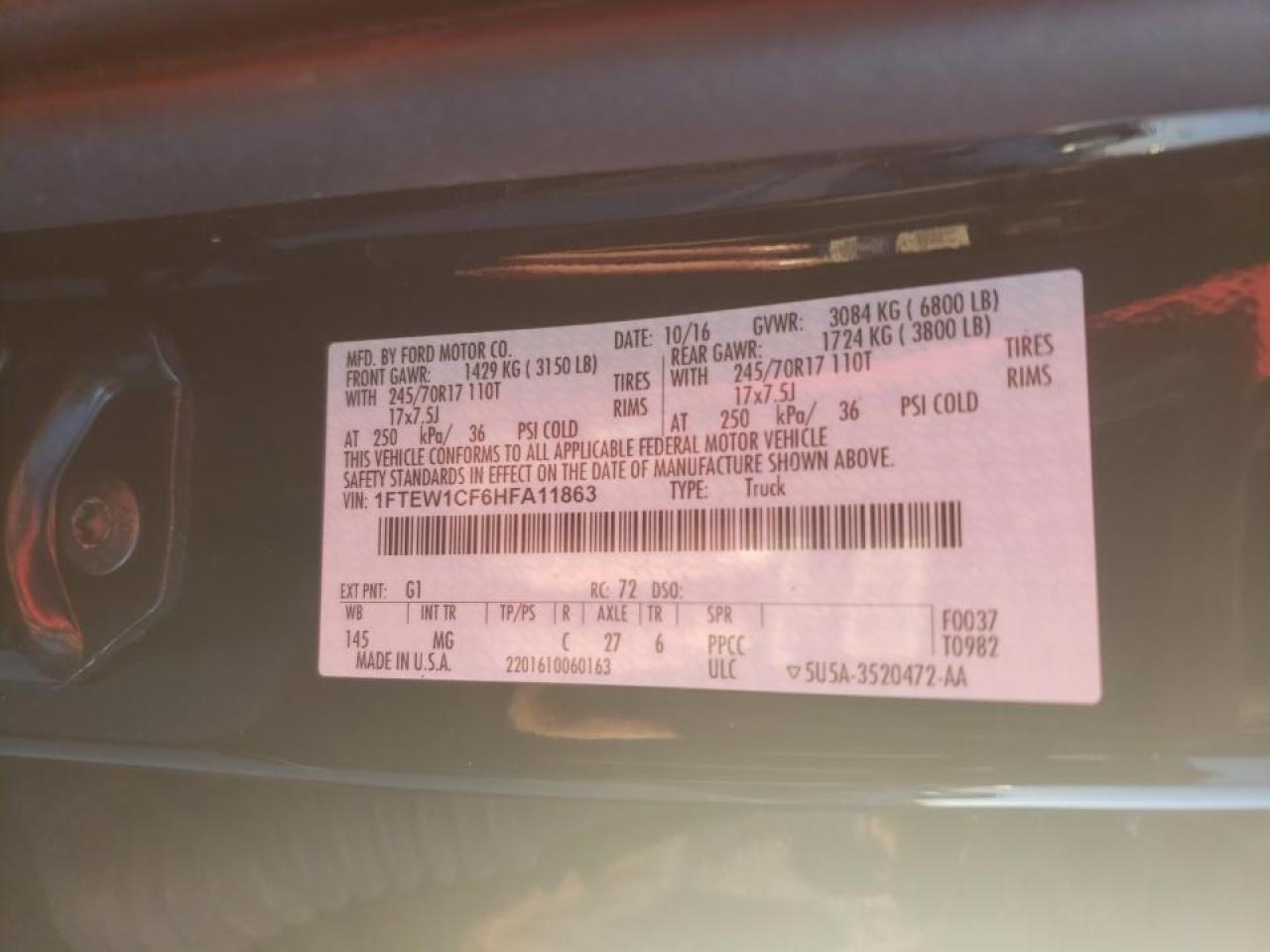 Photo 10 from auction – 2017 FORD F150 SUPER with VIN 1FTEW1CF6HFA11863