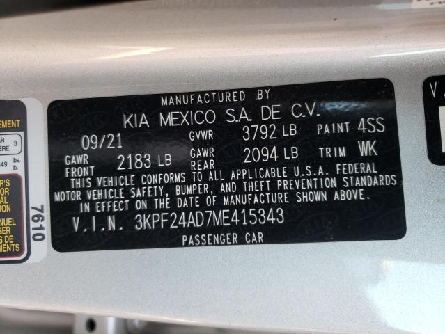 Photo 10 from auction – 2021 KIA FORTE FE with VIN 3KPF24AD7ME415343