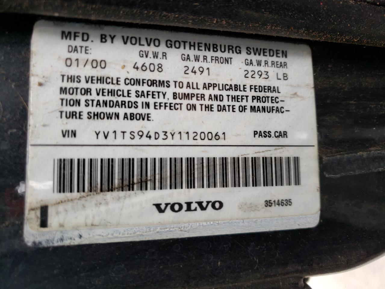 Photo 10 from auction – 2000 VOLVO S80 with VIN YV1TS94D3Y1120061