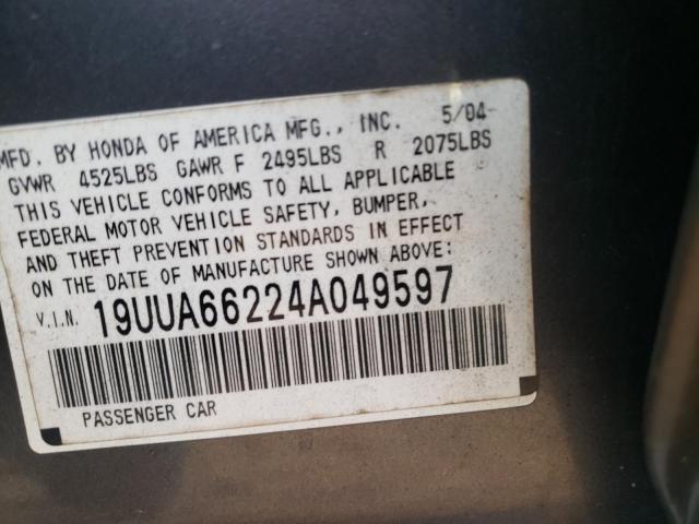 Photo 10 from auction – 2004 ACURA TL with VIN 19UUA66224A049597