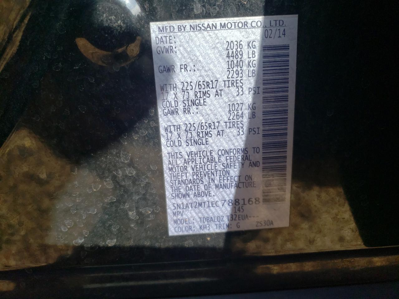 Photo 10 from auction – 2014 NISSAN ROGUE S with VIN 5N1AT2MT1EC788168
