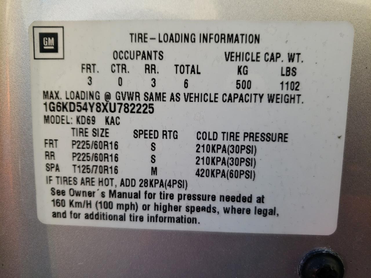 Photo 10 from auction – 1999 CADILLAC DEVILLE with VIN 1G6KD54Y8XU782225