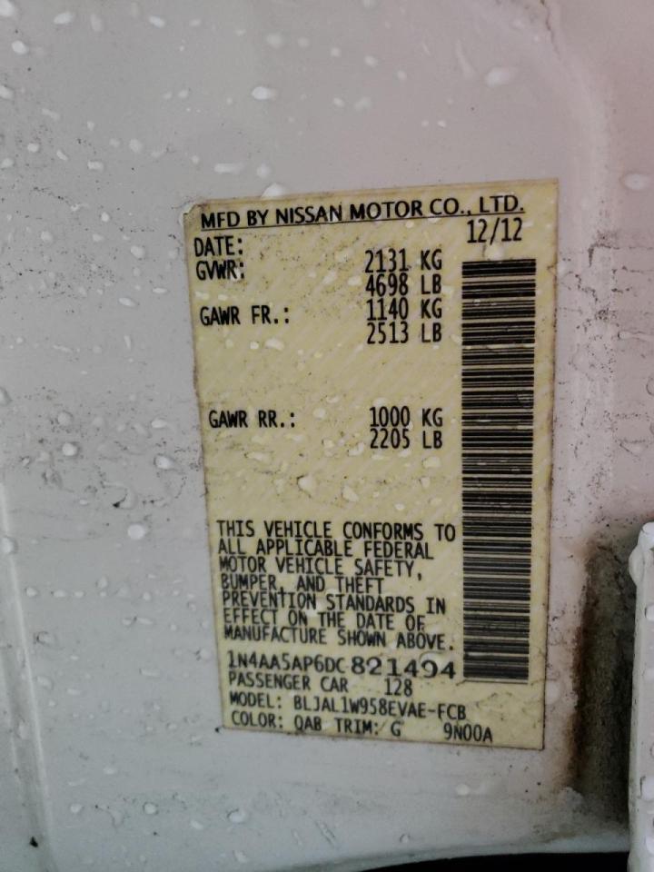 Photo 10 from auction – 2013 NISSAN MAXIMA S with VIN 1N4AA5AP6DC821494