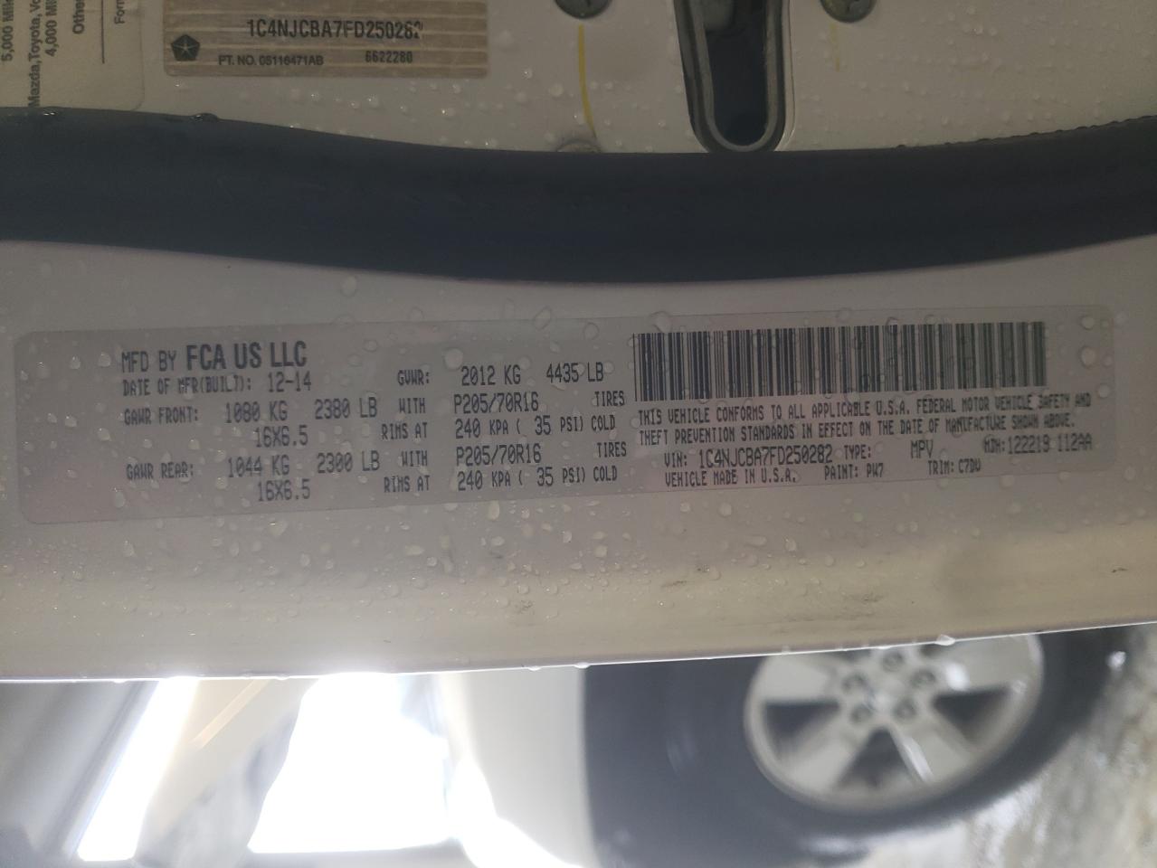 Photo 10 from auction – 2015 JEEP COMPASS SP with VIN 1C4NJCBA7FD250282