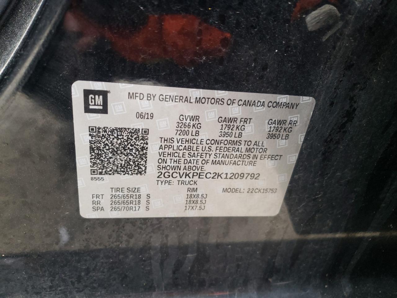 Photo 10 from auction – 2019 CHEVROLET SILVERADO with VIN 2GCVKPEC2K1209792