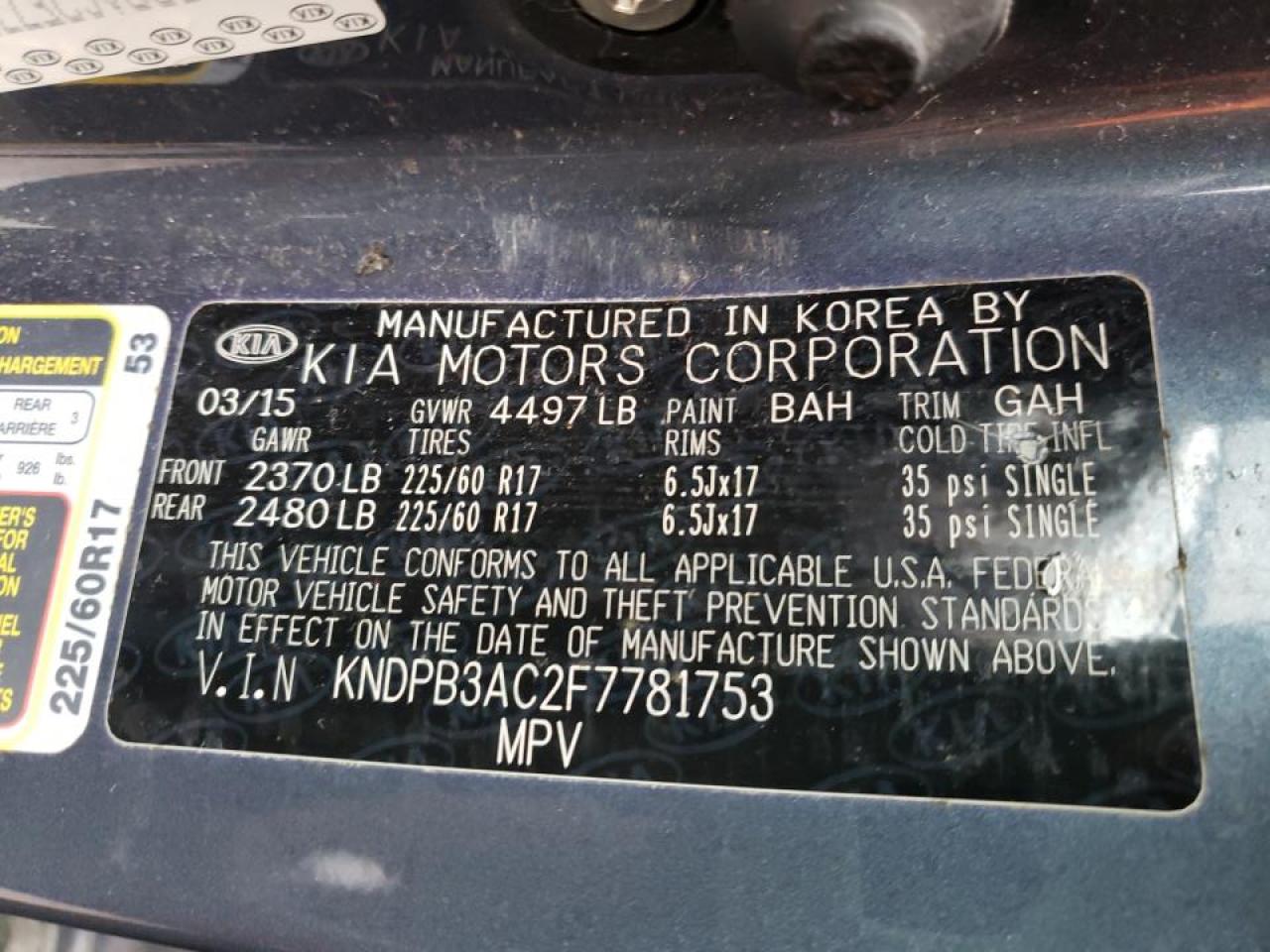 Photo 10 from auction – 2015 KIA SPORTAGE L with VIN KNDPB3AC2F7781753
