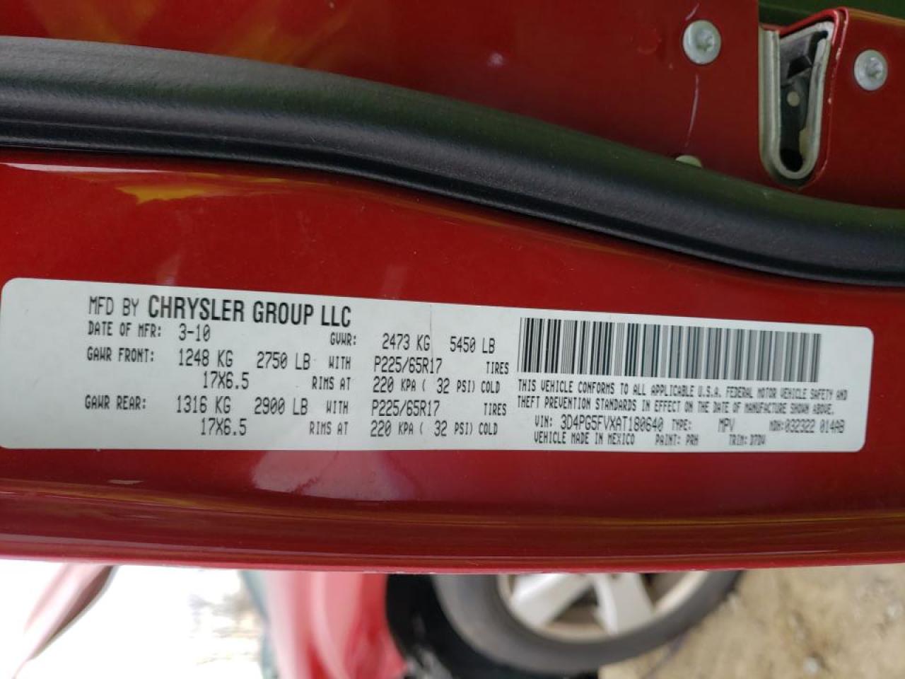 Photo 10 from auction – 2010 DODGE JOURNEY SX with VIN 3D4PG5FVXAT180640