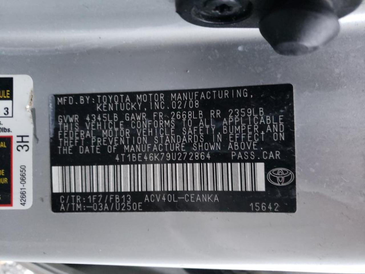 Photo 10 from auction – 2009 TOYOTA CAMRY with VIN 4T1BE46K79U272864