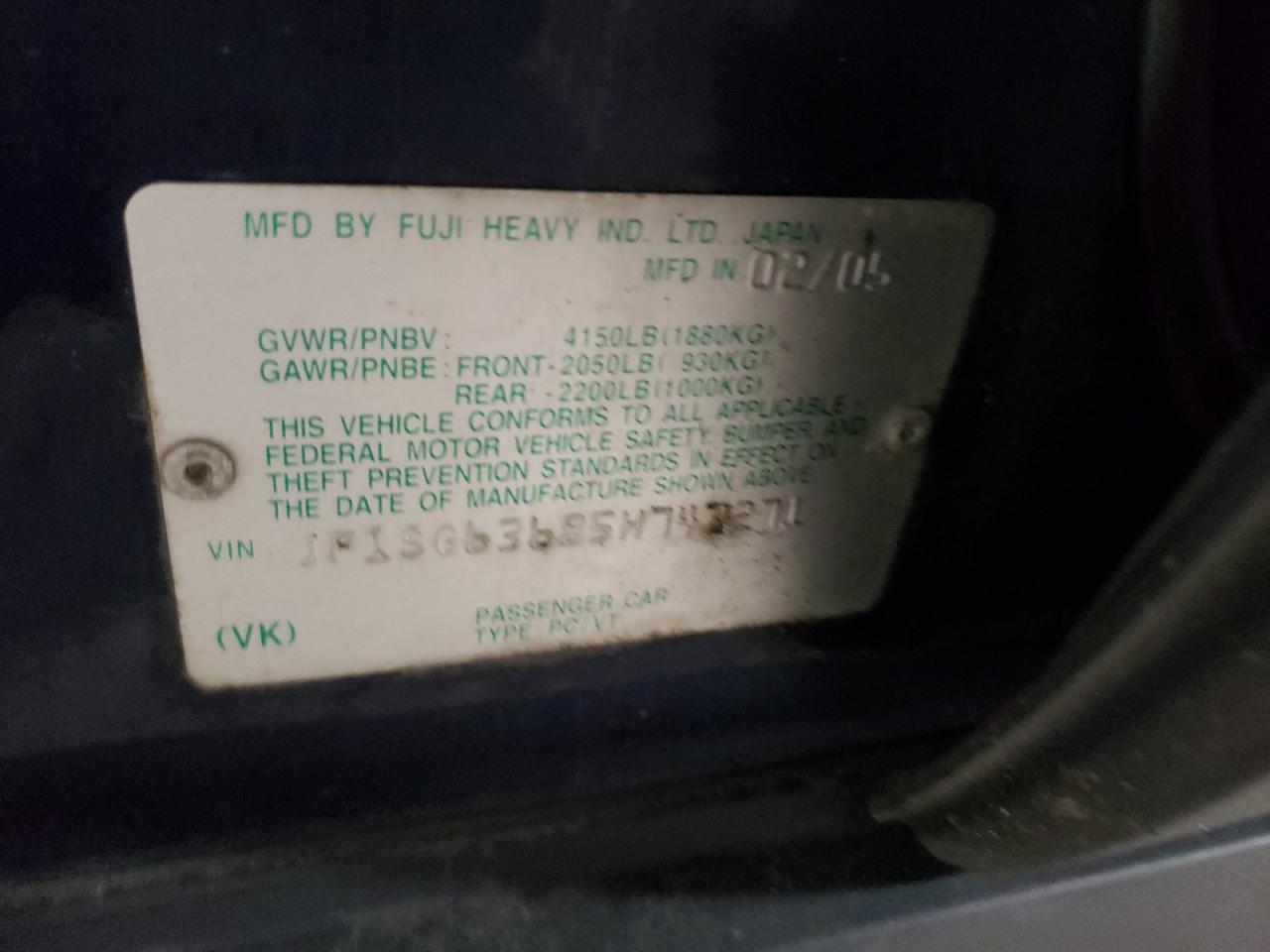 Photo 10 from auction – 2005 SUBARU FORESTER 2 with VIN JF1SG63685H747271