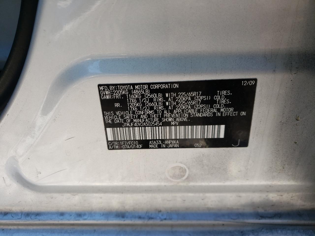 Zdjęcie 10 z aukcji – 2010 TOYOTA RAV4 z VIN JTMJF4DV2A5025454