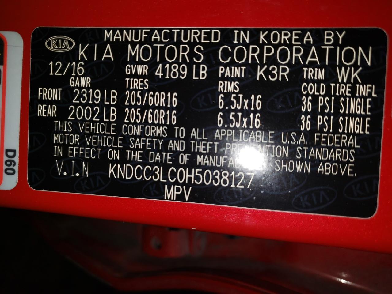 Photo 10 from auction – 2017 KIA NIRO EX with VIN KNDCC3LC0H5038127