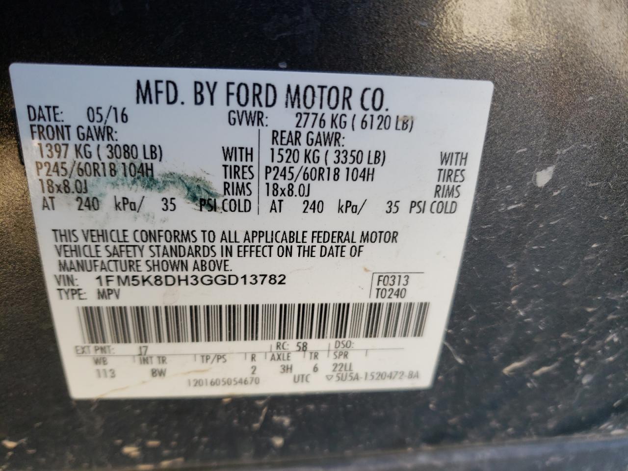 Фото 10 с аукциона – 2016 FORD EXPLORER X с VIN 1FM5K8DH3GGD13782