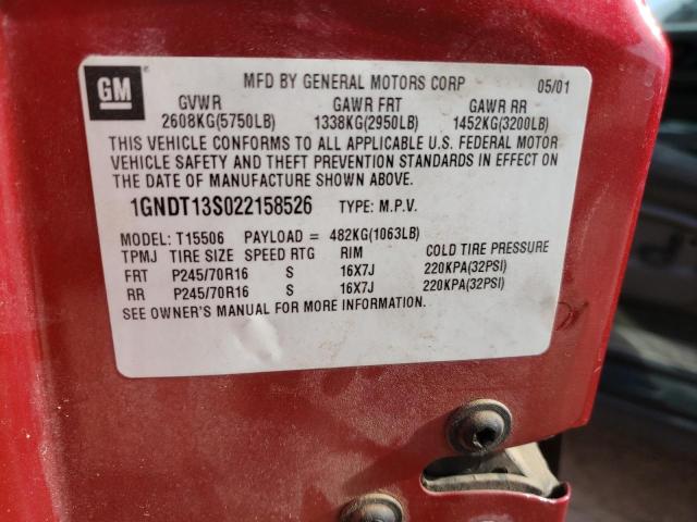 Photo 10 from auction – 2002 CHEVROLET TRAILBLAZE with VIN 1GNDT13S022158526