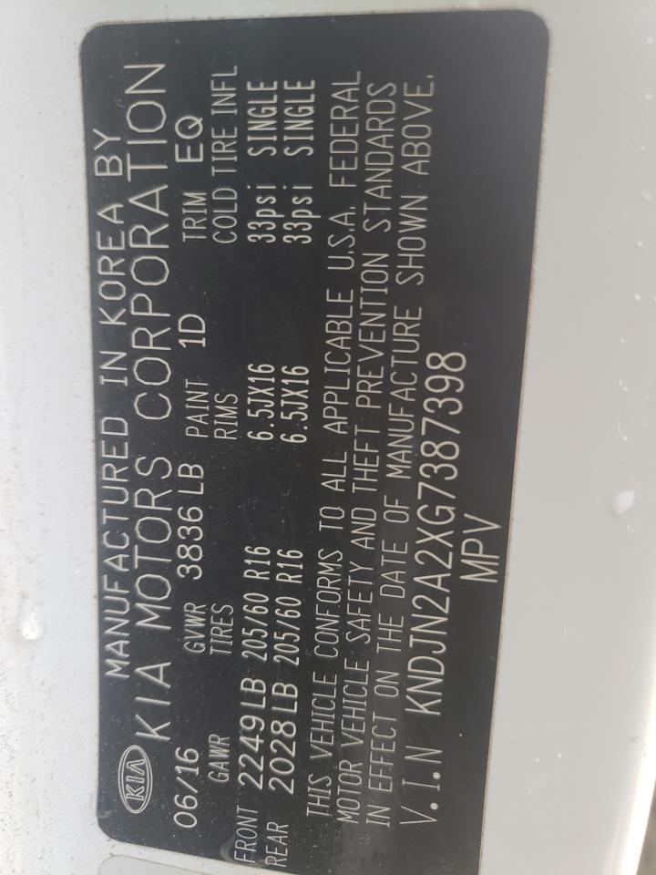 Photo 10 from auction – 2016 KIA SOUL with VIN KNDJN2A2XG7387398