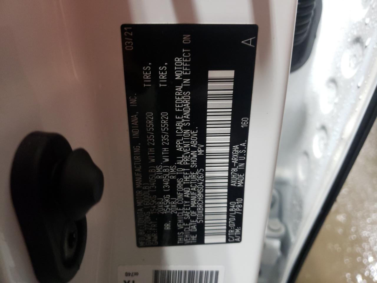Photo 10 from auction – 2021 TOYOTA HIGHLANDER with VIN 5TDXBRCH8MS042675
