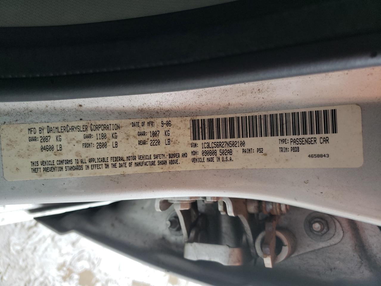 Photo 10 from auction – 2007 CHRYSLER SEBRING TO with VIN 1C3LC56R27N502100