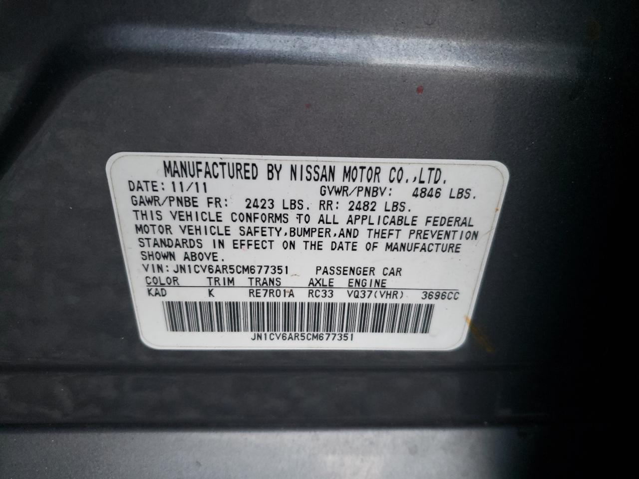 Photo 10 from auction – 2012 INFINITI G37 with VIN JN1CV6AR5CM677351