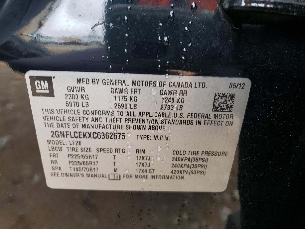 Foto 10 de la subasta – 2012 CHEVROLET EQUINOX LS con VIN 2GNFLCEKXC6362675