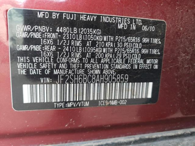 Photo 10 from auction – 2010 SUBARU FORESTER X with VIN JF2SH6BC8AH905859