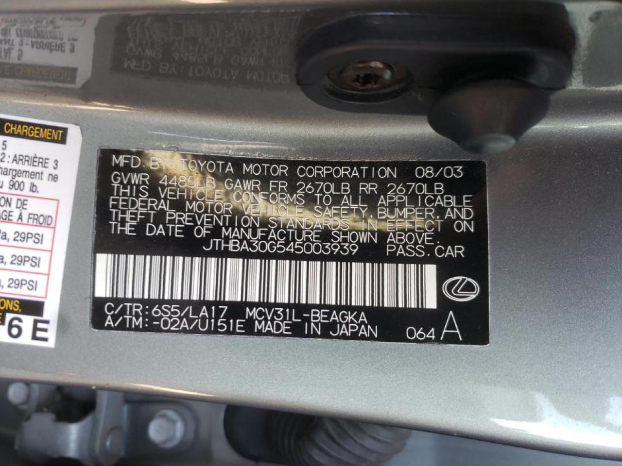 Photo 10 from auction – 2004 LEXUS ES 330 with VIN JTHBA30G545003939