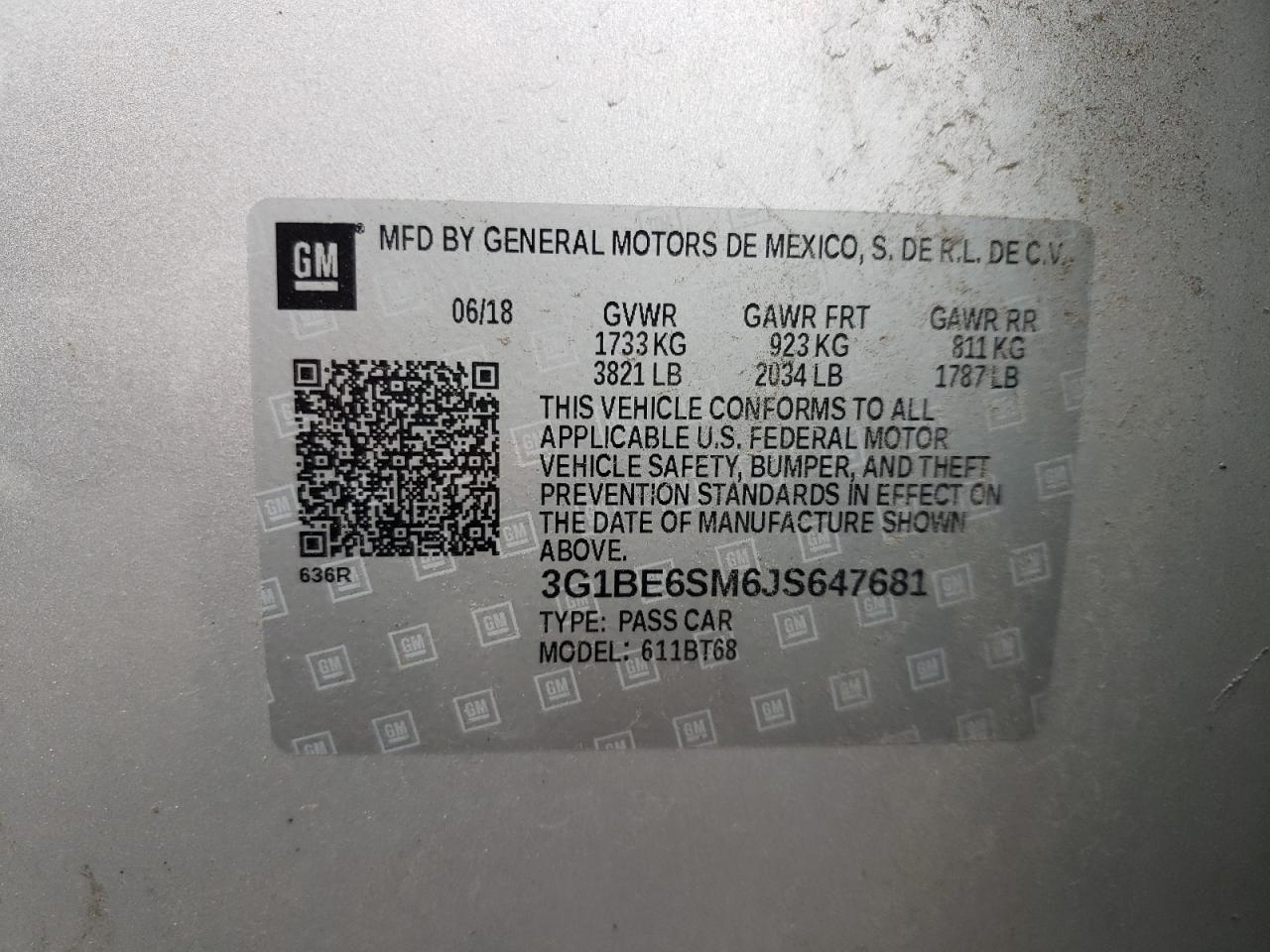 Photo 10 from auction – 2018 CHEVROLET CRUZE LT with VIN 3G1BE6SM6JS647681