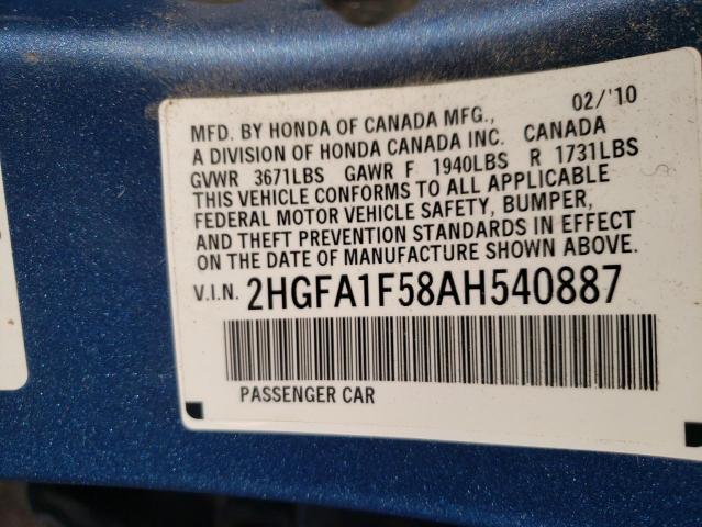 Photo 10 from auction – 2010 HONDA CIVIC LX with VIN 2HGFA1F58AH540887
